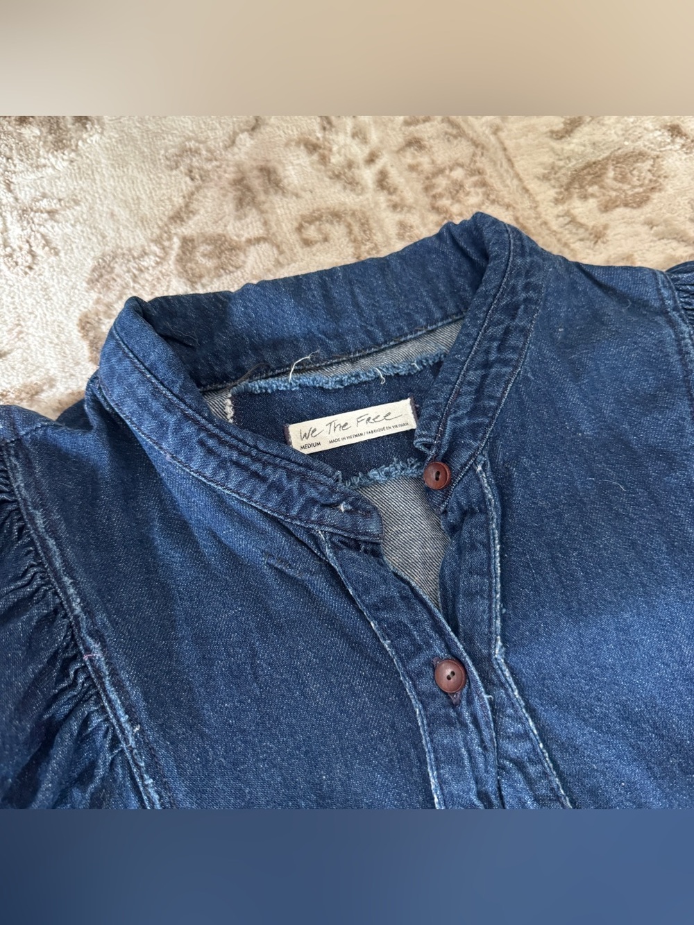 Free People Suhrie Puff Sleeve Denim Button-Up Shirt - Picture 3 of 6